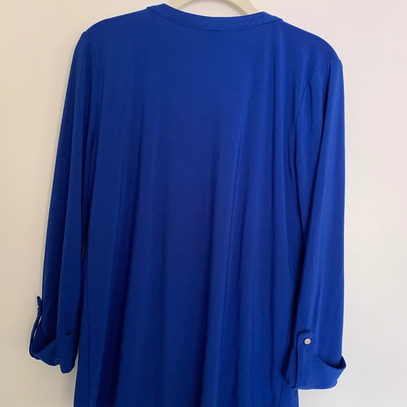 Anne Klein Royal Blue Zip Front Blouse Gold Zipper Tab Sleeve Top Size S - Picture 2 of 4